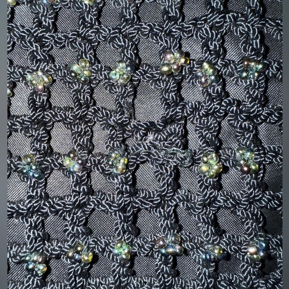 Crochet Iridescent Beaded Boho Mini Crossbody Purse Braided Strap Navy‎ Blue - Picture 4 of 5